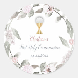 Pegatina Redonda Primera corona de flores chica de la Comunión