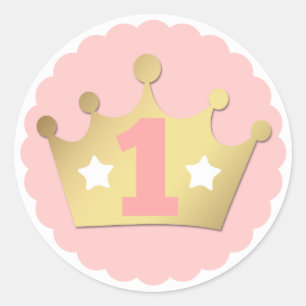 Pegatina Redonda Primera corona de princesa de oro de cumpleaños y