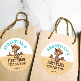 Pegatina Redonda Primera fiesta de cumpleaños de bebé de cowboy de 