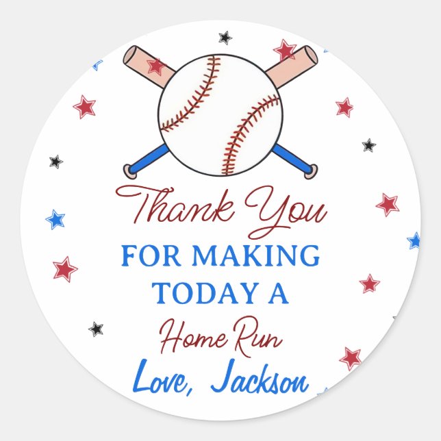 Pegatina Redonda Primera fiesta de cumpleaños del béisbol Gracias E (Anverso)