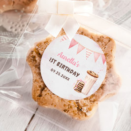 Pegatina Redonda Primera fiesta de cumpleaños del Chica de Leche y 