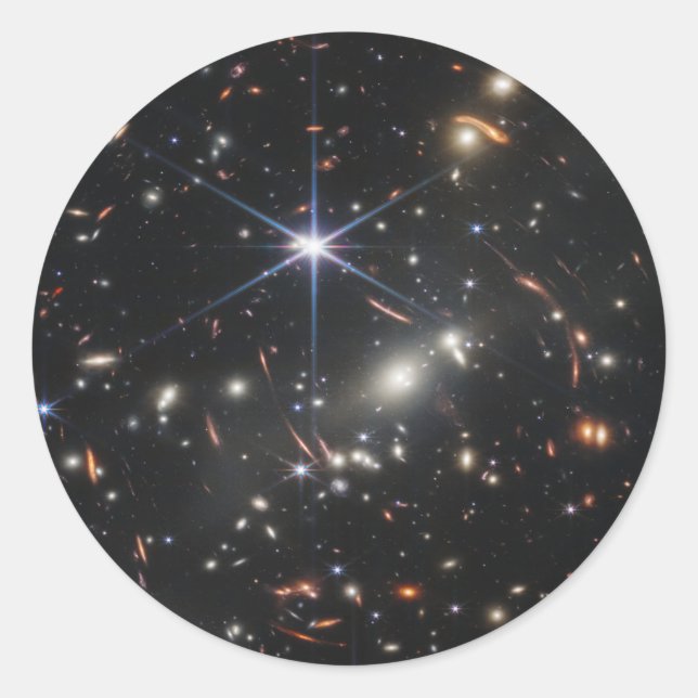 Pegatina Redonda Primera imagen del telescopio espacial JWST James  (Anverso)