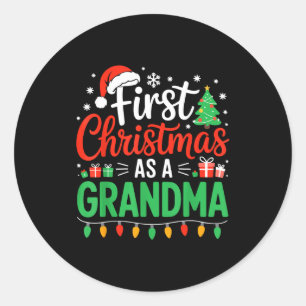 Pegatina Redonda Primera Navidad como abuela coincidente con nueva