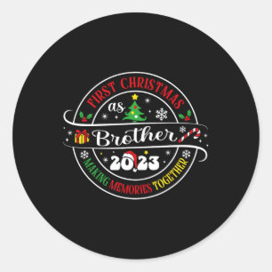 Pegatina Redonda Primera Navidad Como Hermano Familia De Navidades 