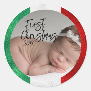 Pegatina Redonda Primera Navidad de Bebe Italiano