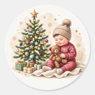Pegatina Redonda Primera Navidad del Bebé