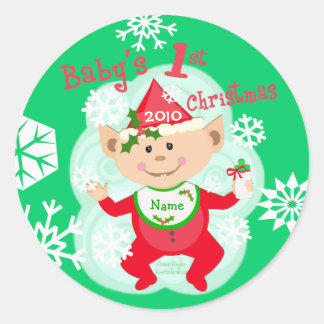 Pegatina Redonda Primera Navidad del bebé personalizado