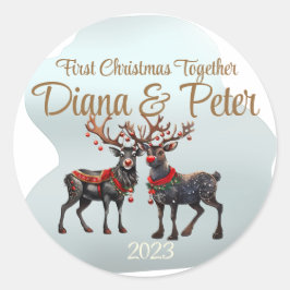 Pegatina Redonda Primera Navidad juntos - adorno de personalizable