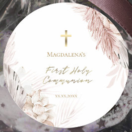 Pegatina Redonda Primeras flores de boho de la comunión