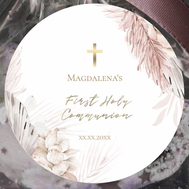 Pegatina Redonda Primeras flores de boho de la comunión (Subido por el creador)