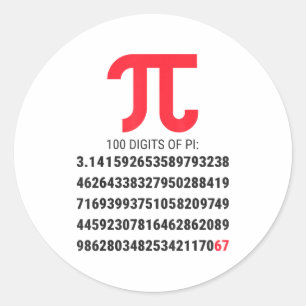 Pegatina Redonda Primeros 100 Dígitos De Pi 67 Nerds Geeks Profesor