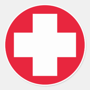Pegatina Redonda Primeros auxilios - Médico (cruz) - Ambulancia, Ay