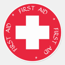 Pegatina Redonda Primeros auxilios - Médico (cruz) - Ambulancia, Ay