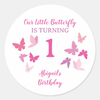 Pegatina Redonda Primeros cumpleaños de Butterflies