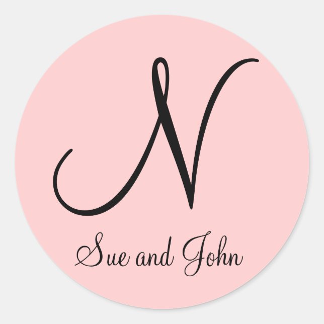 Pegatina Redonda Primeros nombres y último negro inicial sobre Pega (Anverso)