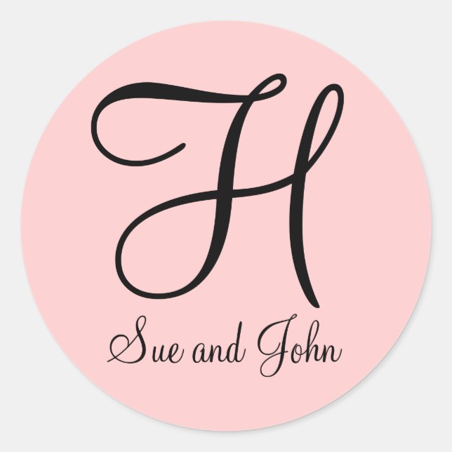 Pegatina Redonda Primeros nombres y último negro inicial sobre Pega (Anverso)