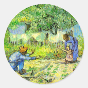 Pegatina Redonda Primeros pasos, 1890 Vincent van Gogh.