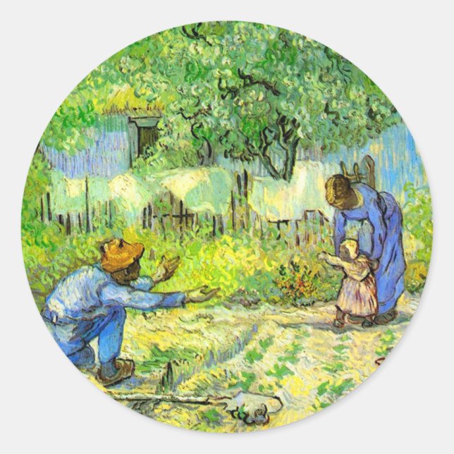 Pegatina Redonda Primeros pasos, 1890 Vincent van Gogh. (Anverso)