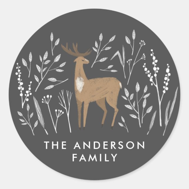 Pegatina Redonda Primeros renos naturales de Navidad delicados 1 fo (Anverso)