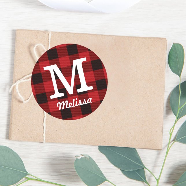 Pegatina Redonda Primitiva cabaña Red Búfalo Tapado leñador (Primitive Cottage Red buffalo Plaid lumberjack Classic Round Sticker)