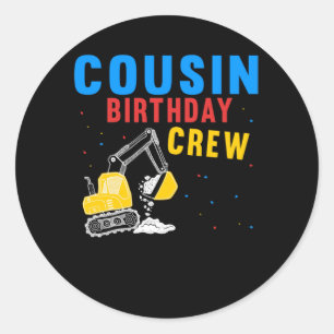 Pegatina Redonda Primo de la tripulación de cumpleaños Construcci