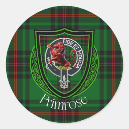 Pegatina Redonda Primrose Scottish Clan Tartan & Crest