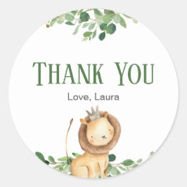 Pegatina Redonda Prince Lion Greenery Floral Baby Shower