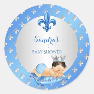 Pegatina Redonda Prince Royal Baby Blue & Silver Pillow