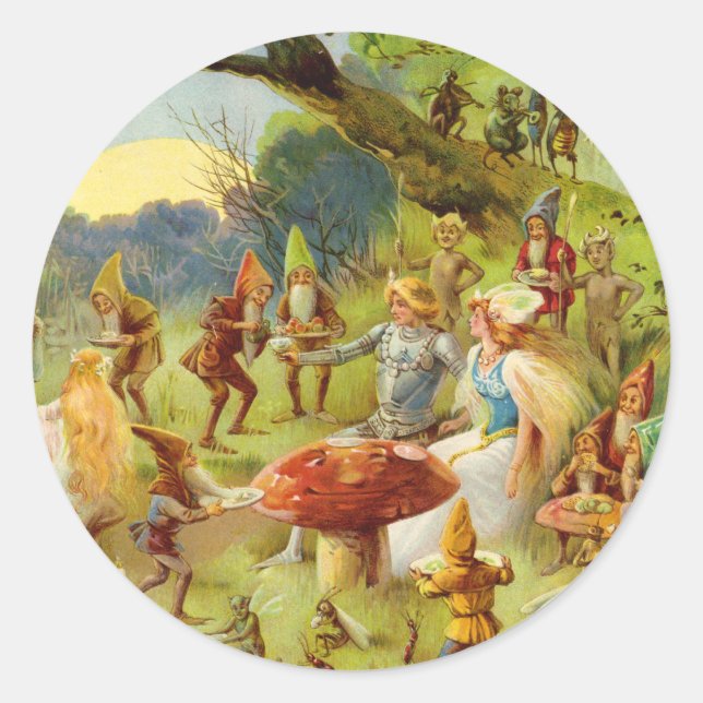 Pegatina Redonda Prince y Thumbelina en el bosque mágico (Anverso)
