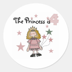 Pegatina Redonda Princesa 4 cumpleaños
