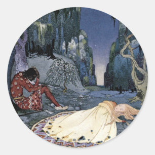 Pegatina Redonda Princesa Asleep en bosque
