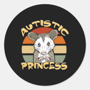 Pegatina Redonda Princesa autista Cute Opossum Autism Awareness
