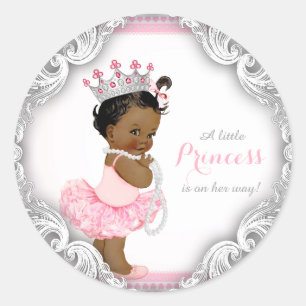 Pegatina Redonda Princesa Bailarina Étnica Chica Tutú Baby Shower
