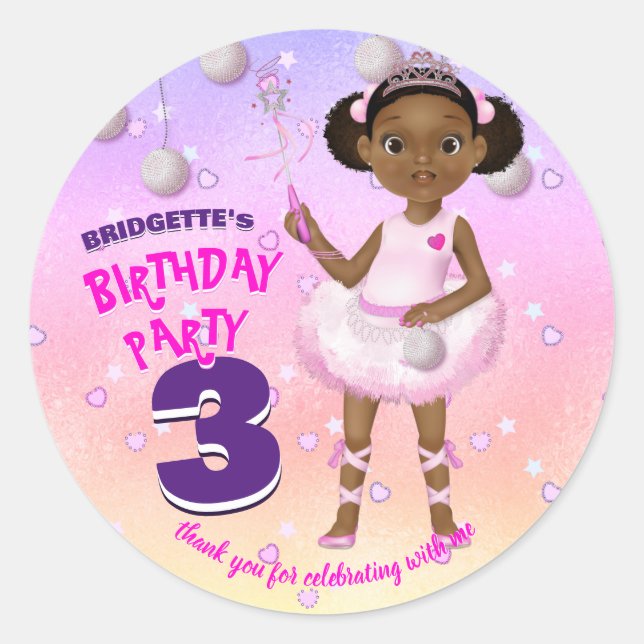 Pegatina Redonda Princesa Ballerina de los Hados Africanos (Anverso)