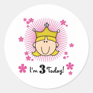 Pegatina Redonda Princesa Blanca Tercer Cumpleaños