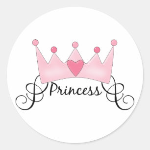 Pegatina Redonda Princesa con corona - Personalizable