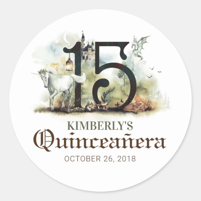 Pegatina Redonda Princesa de comercio de hadas Quinceanera (Anverso)
