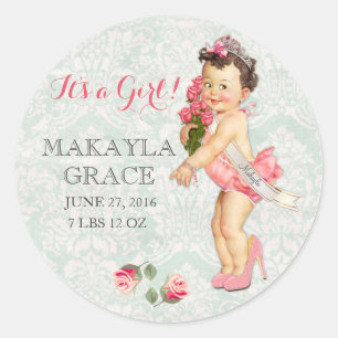 Pegatina Redonda Princesa de concurso de bebé vintage personalizar