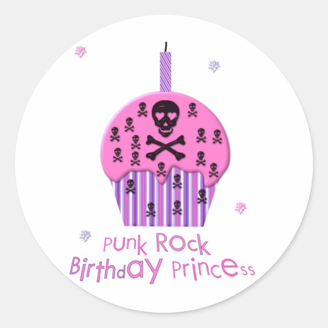 Pegatina Redonda Princesa de cumpleaños del rock del punk (Anverso)