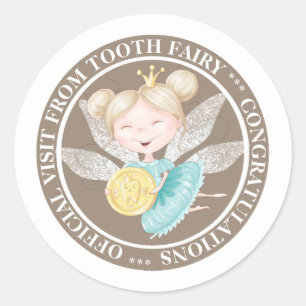 Pegatina Redonda princesa de hada dental sosteniendo el texto de cí