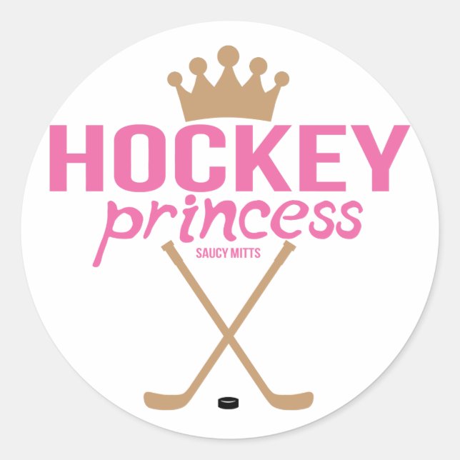 Pegatina Redonda Princesa de Hockey Rosa (Anverso)