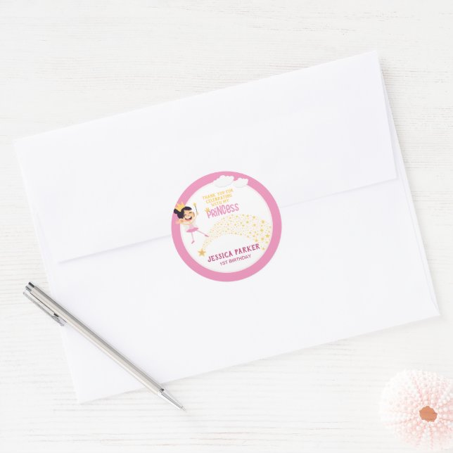 Pegatina Redonda Princesa de las estrellas, un deseo mágico (Sobre)