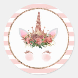 Pegatina Redonda Princesa de Unicornio de Oro Rosa
