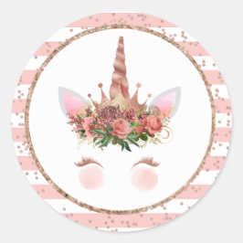 Pegatina Redonda Princesa de Unicornio de Oro Rosa