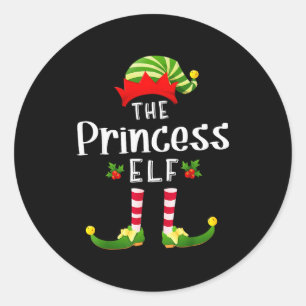 Pegatina Redonda Princesa Elfo de Navidad Pijama a juego Fiesta de 