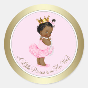 Pegatina Redonda Princesa Étnica Tutu Perlas Rosa Dorado Baby Showe