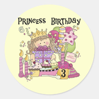 Pegatina Redonda Princesa fiesta 3 camisetas de cumpleaños y regalo