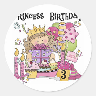 Pegatina Redonda Princesa fiesta 3 camisetas de cumpleaños y regalo