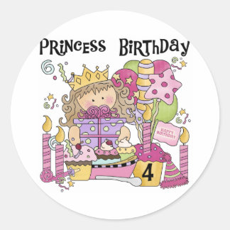 Pegatina Redonda Princesa fiesta 4º camisas de cumpleaños y regalos
