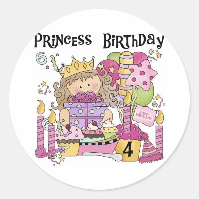 Pegatina Redonda Princesa fiesta 4º camisas de cumpleaños y regalos (Anverso)